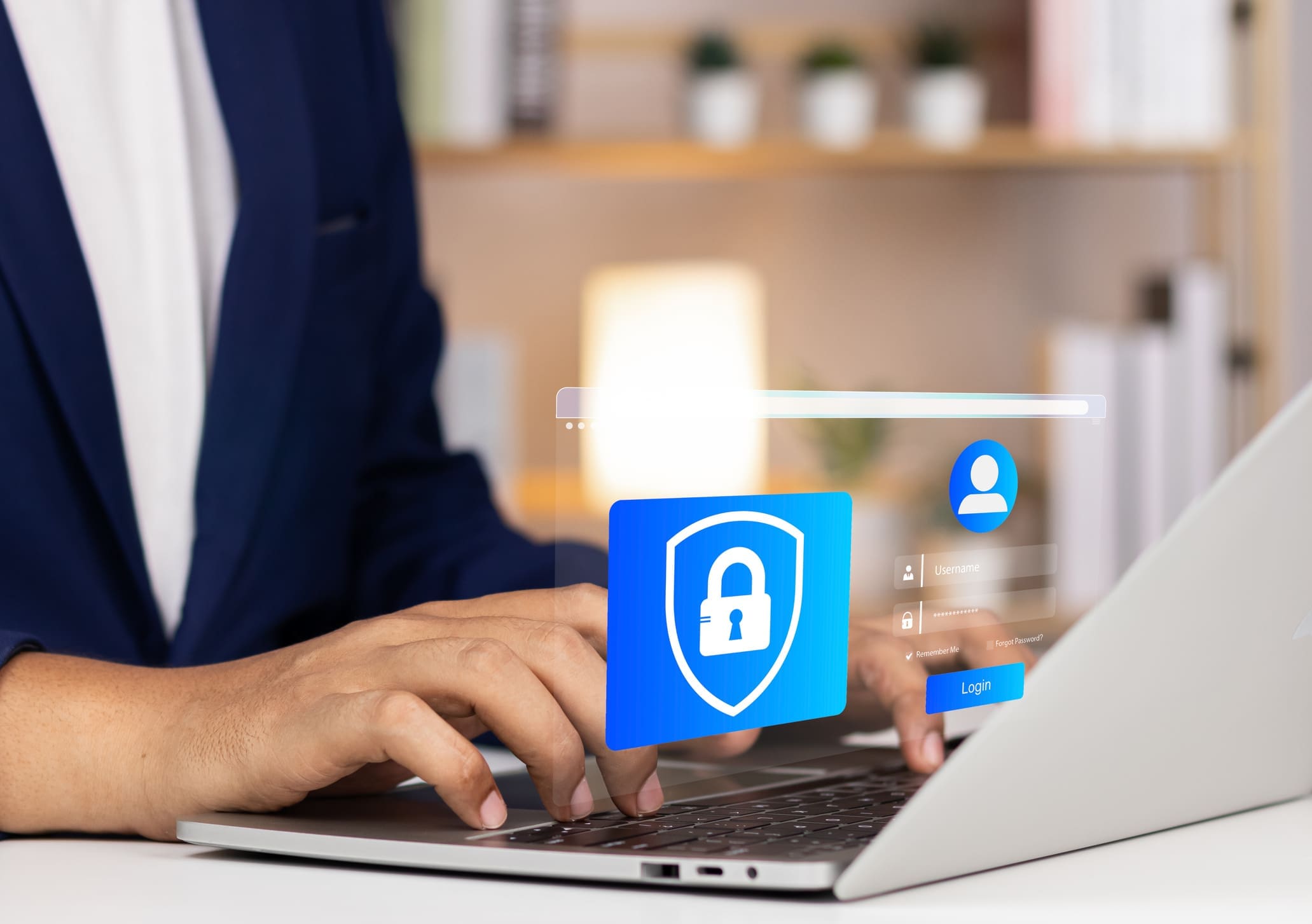 Cybersecurity and privacy concepts to protect data. information security and encryption, Businessman or User typing login and password protecting personal data on smartphone and virtual interfaces.