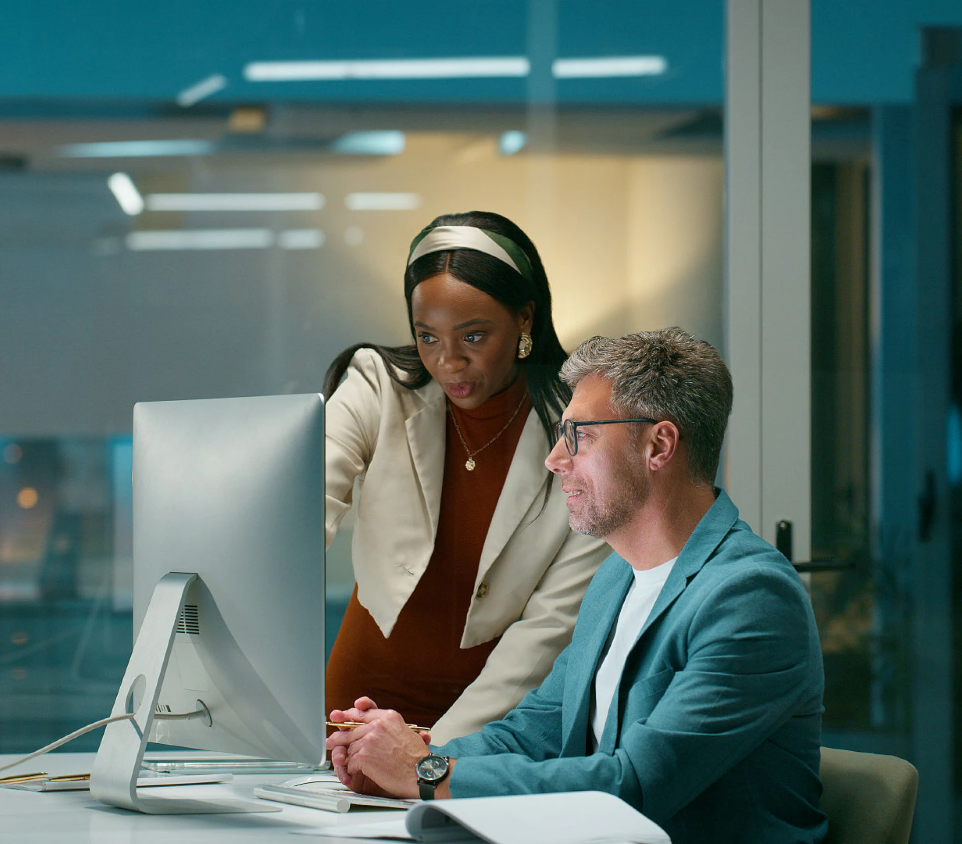 Teamwork in modern office setting